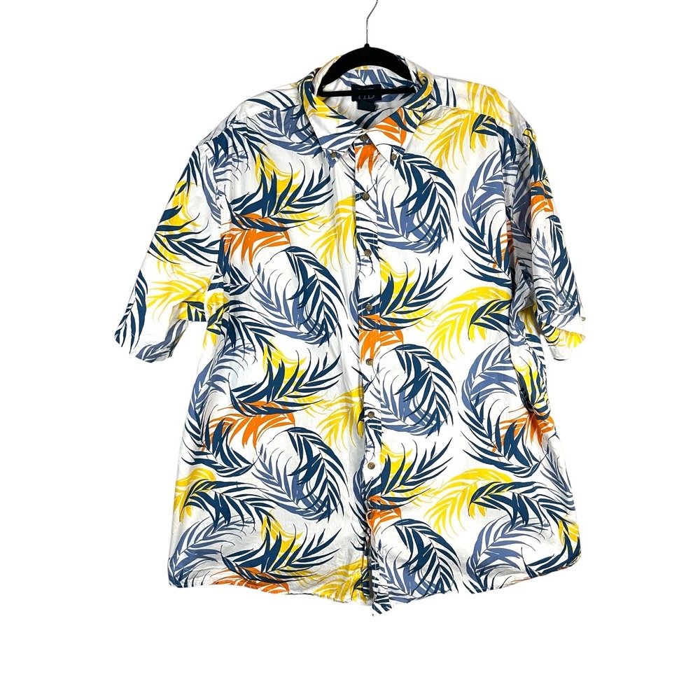 Harbor Bay Men's Tropical Button Up Shirt White Blue Yellow Cotton - Sz 2XL